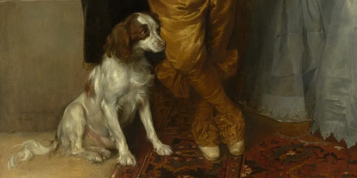 Cavapoo history, a painting of royal children with small spaniels at their feet, Anthony van Dyck, 1635