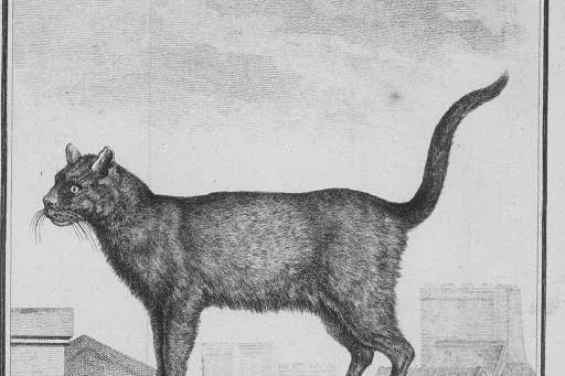 Chartreux history, an engraving of the Chartreux cat from Buffon's natural history, France, 1756