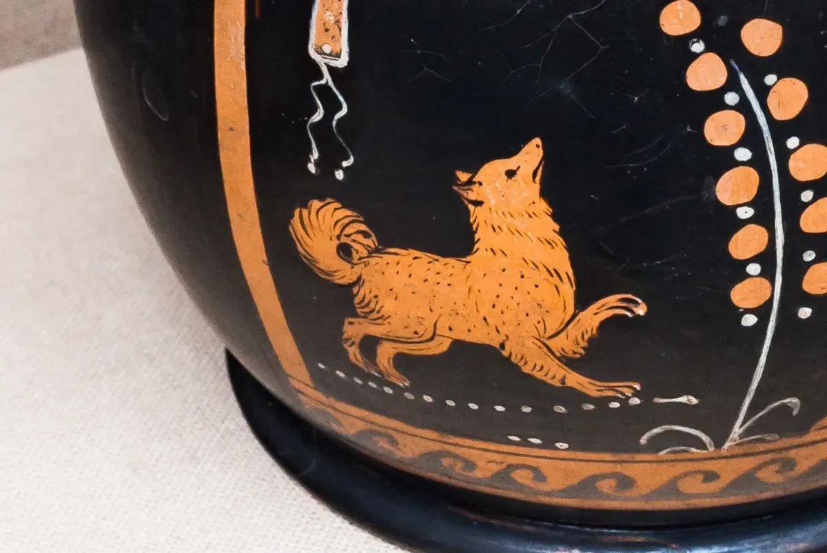Maltese history, a small dog leaping on an Apulian red-figure jug, 4th century BC