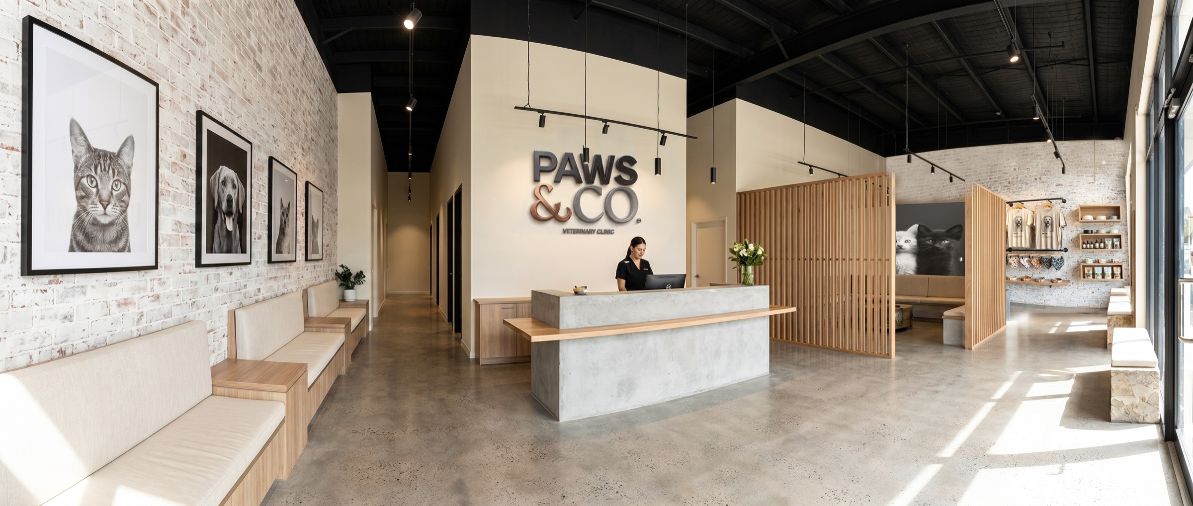 The warm reception of a boutique Paws and Co veterinary clinic